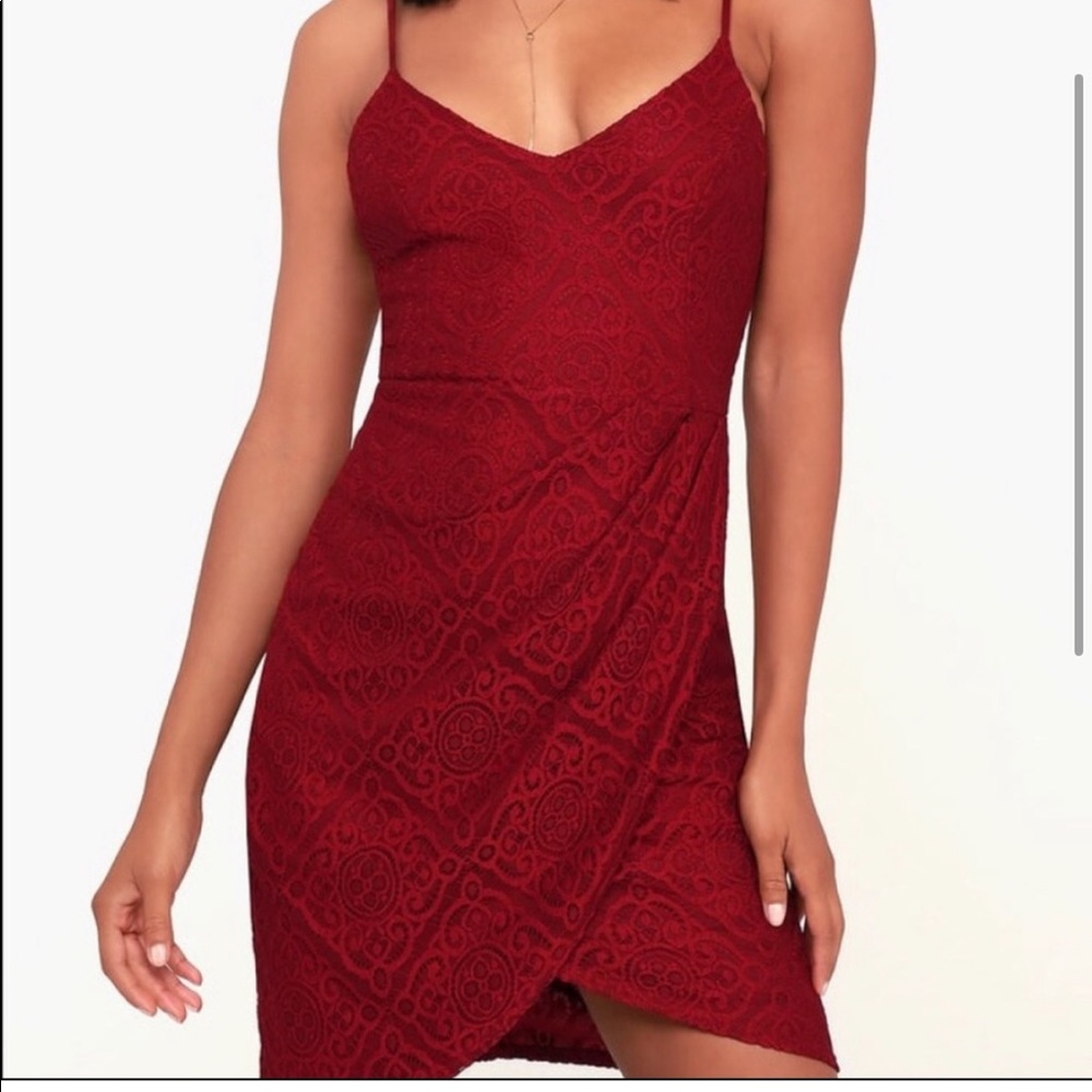 Lulus Vegas Baby Wine Red Lace Bodycon Mini Dress